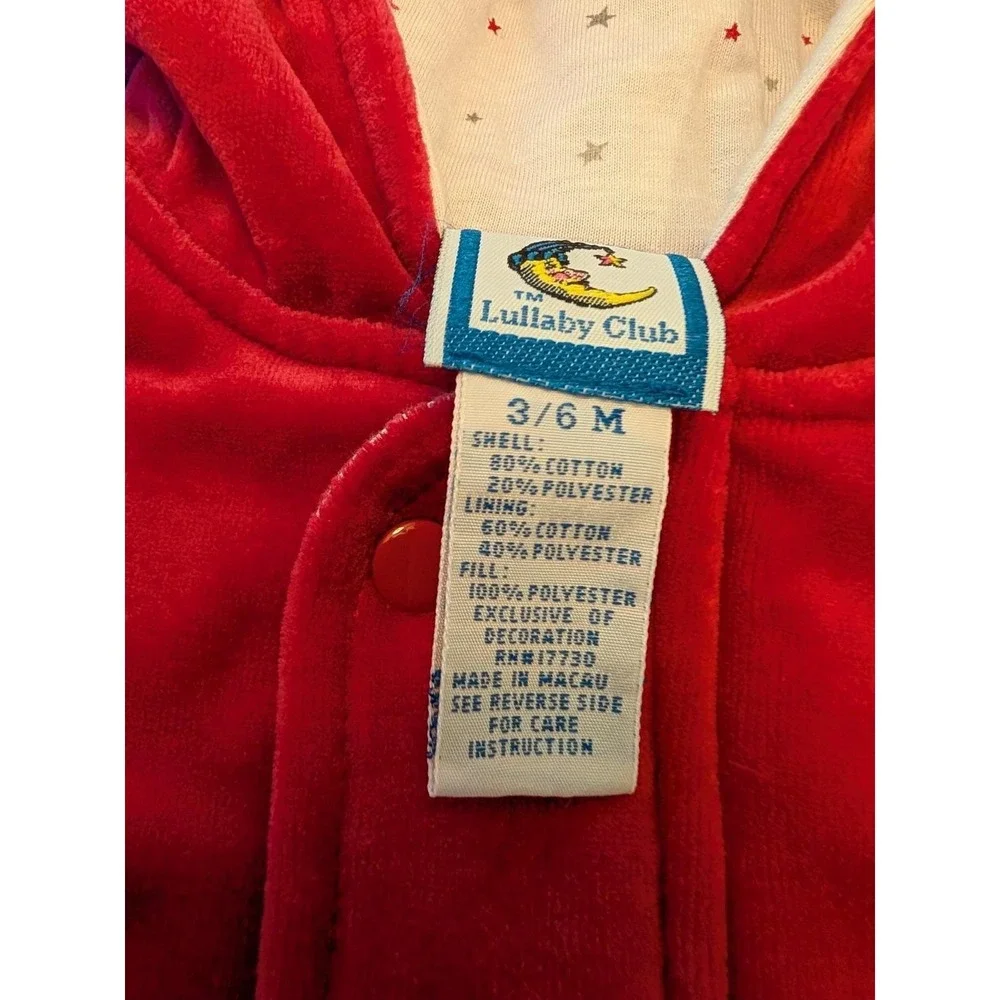 Vintage 90s Lullaby Club Hooded Velour Bunting Suit 3-6M NWT Deep‎ Pink
